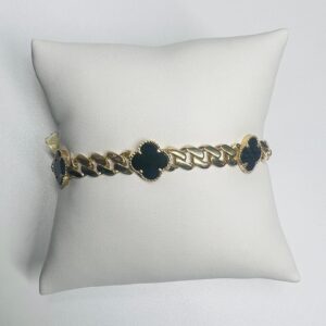 Monaco style bracelet with black flowers 7 mm  7” 10k