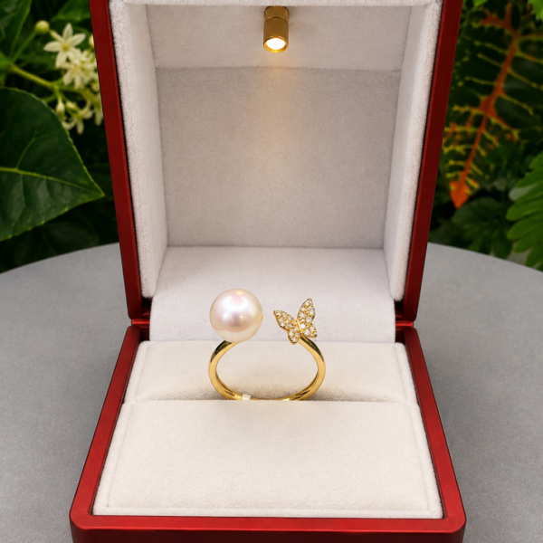 10K Gold Natural Pearl & Diamond Ring – 0.12 CTW Diamonds Size 7