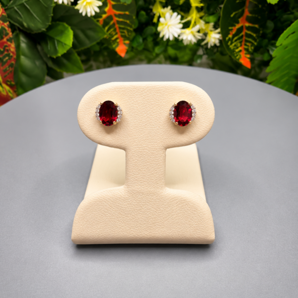 10K Gold Natural Garnet & Diamond Earrings – 0.08 CTW Diamonds