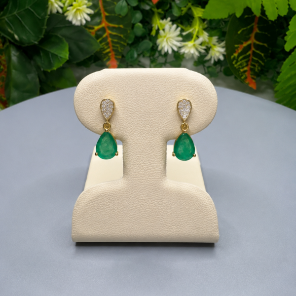 10K Gold Natural Emerald & Diamond Earrings